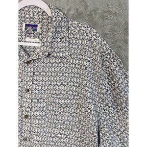 NorthCrest XLT Tall 100% Rayon Short Sleeve Button Down Shirt Blue Geometric